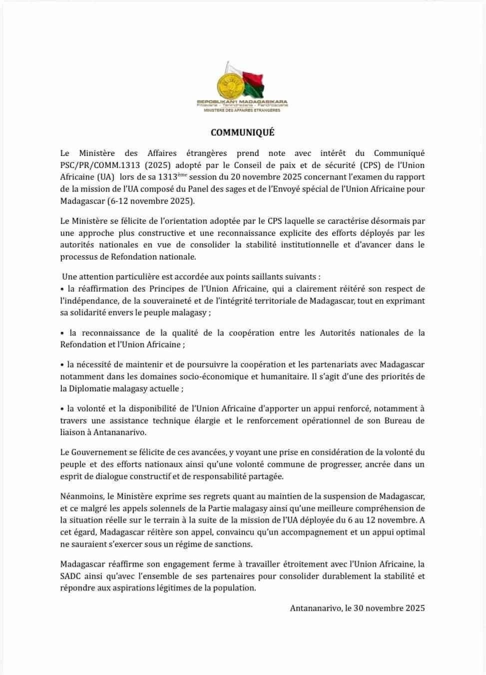 Madagascar et l’Union africaine : entre signes d’ouverture et frustration diplomatique