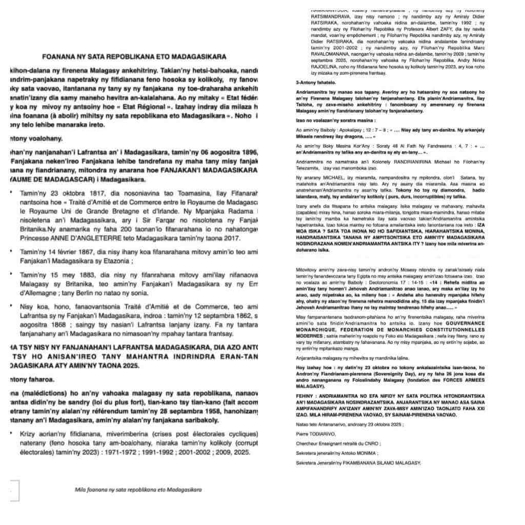 Madagascar face à son destin politique : vers la fin de la République et le retour de la monarchie ?