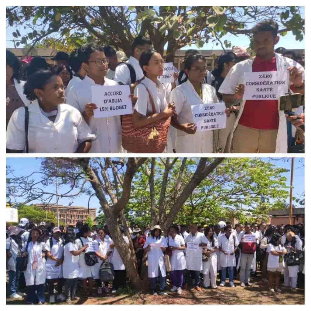 Manifestation des étudiants en médecine devant le ministère de la Santé publique à Madagascar